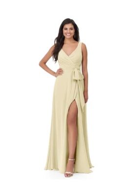 Azazie Champagne Chiffon V-Neck Formal Dress